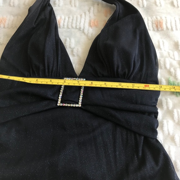 Vintage Y2K glitter blue stretchy halter top gown prom dress buckle - Picture 9 of 11